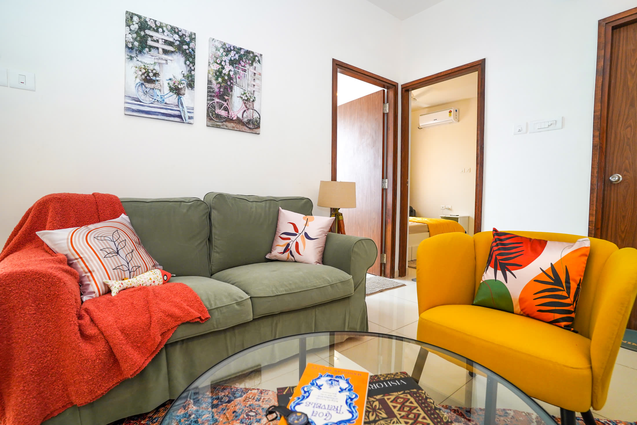 Close view of the living room seating and decor